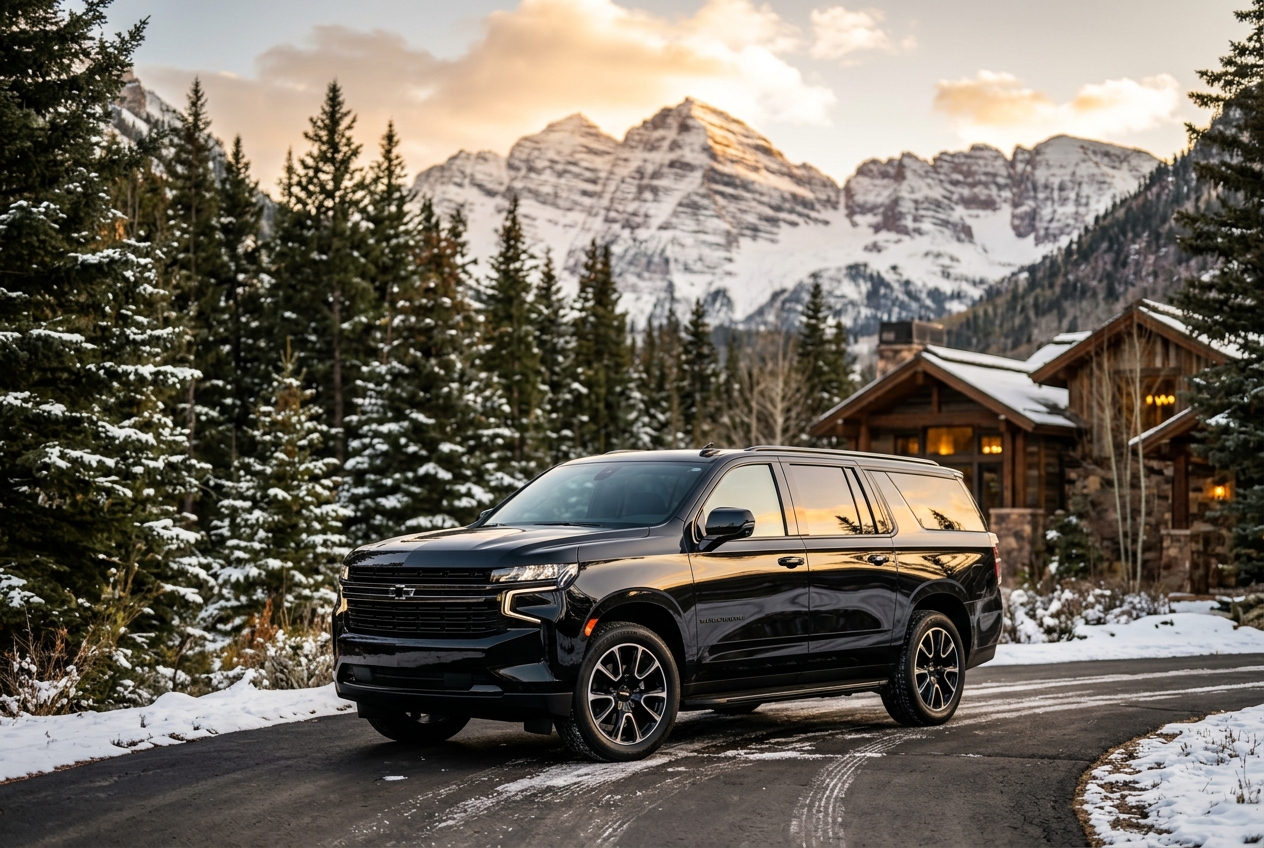 Luxury SUV in an Aspen mountain setting