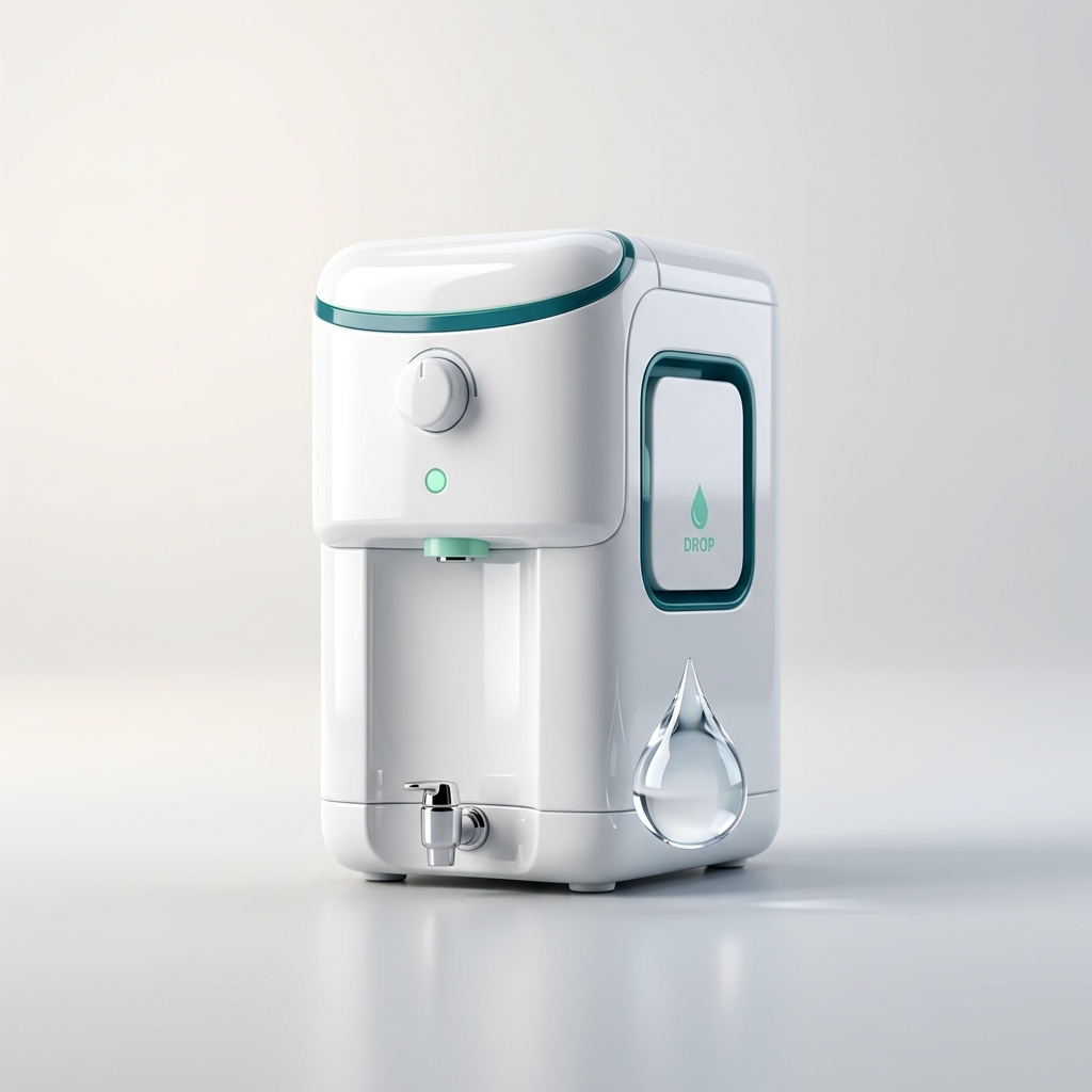 3D illustration of an RO water purifier with a clean water drop