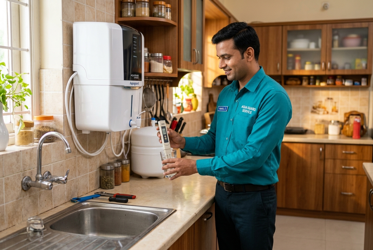Zaddy Fixit technician servicing an RO water purifier