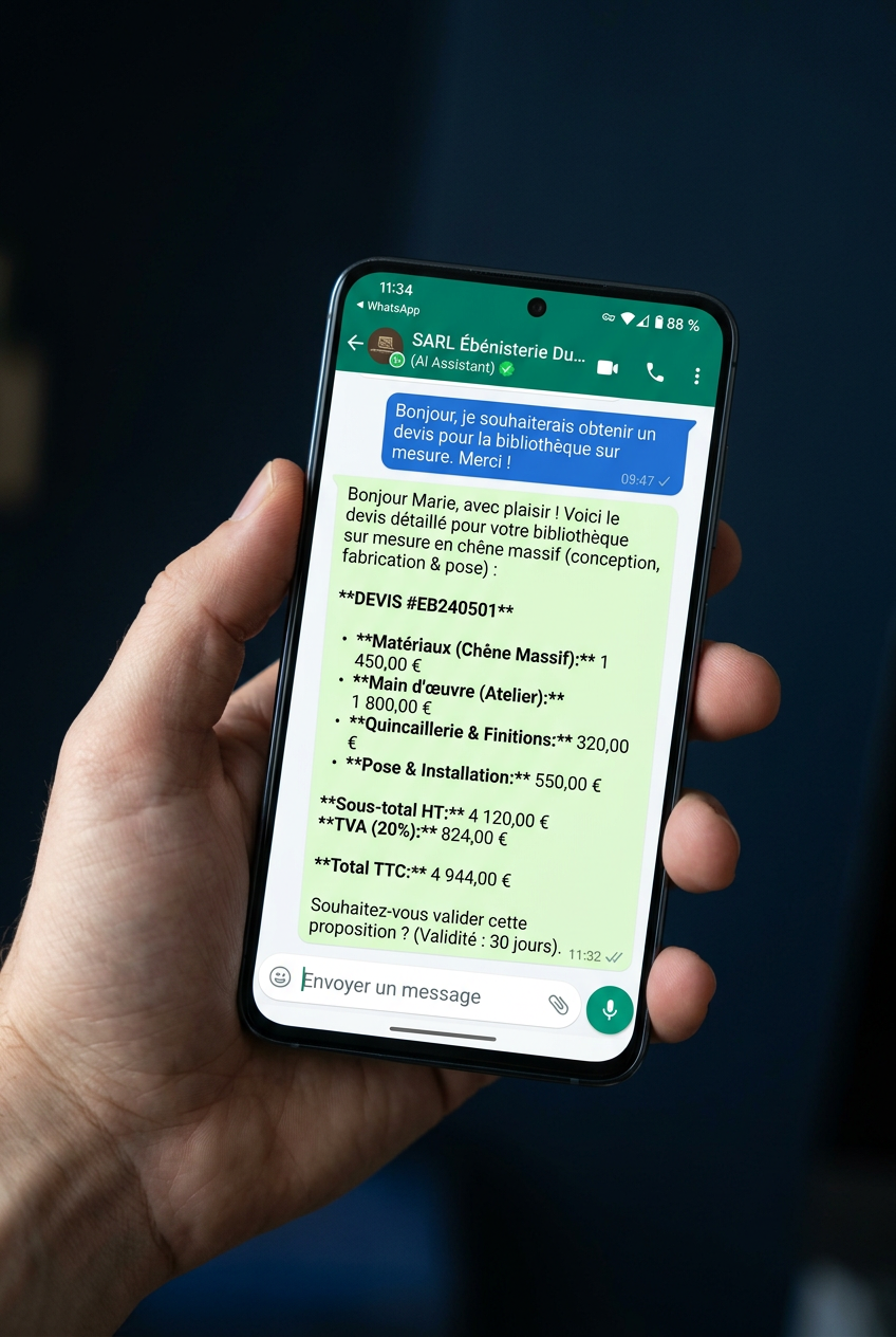 Agent WhatsApp envoyant un devis