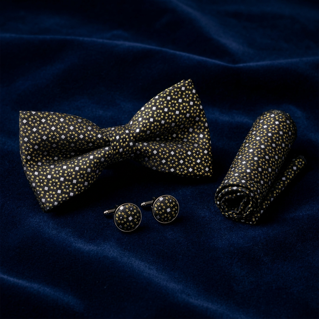 Black & Gold Dot Bow Tie Set