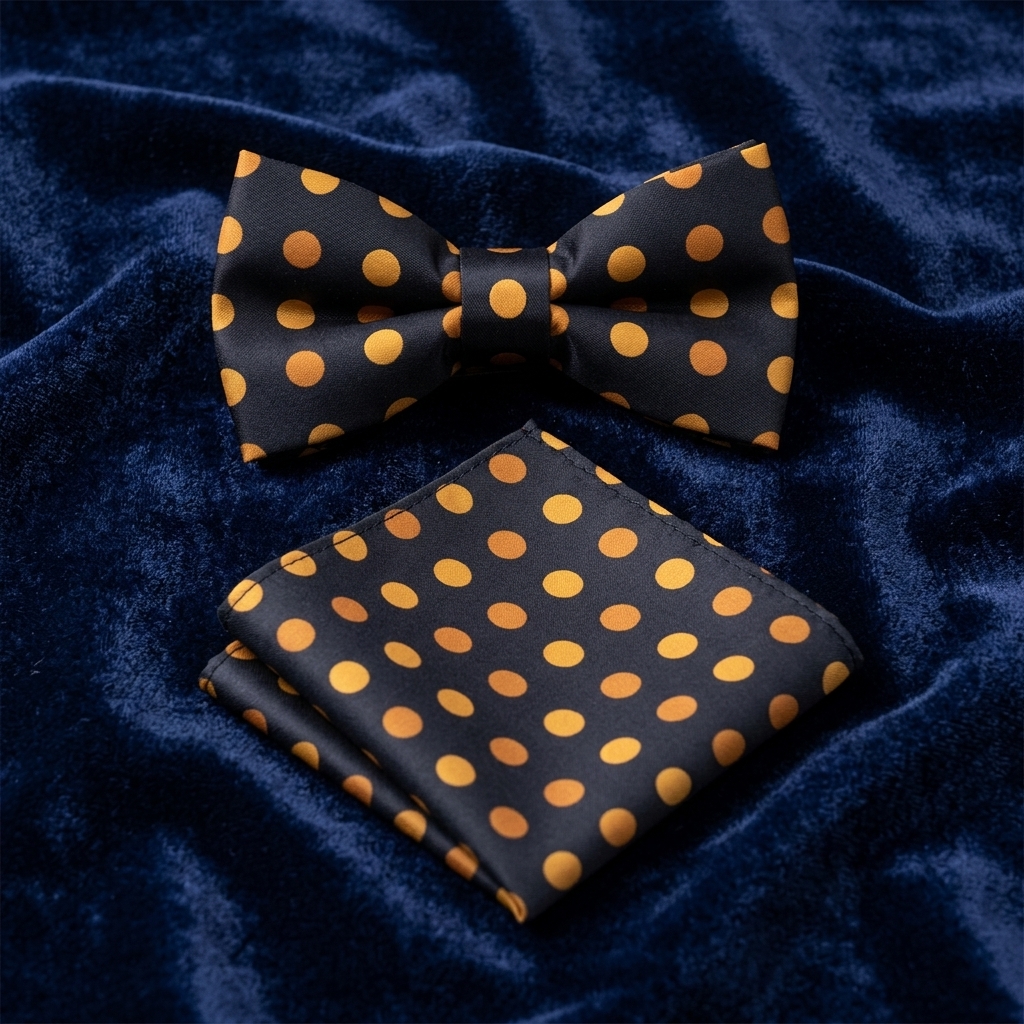 Black & Orange Polka Dot Bow Tie Set