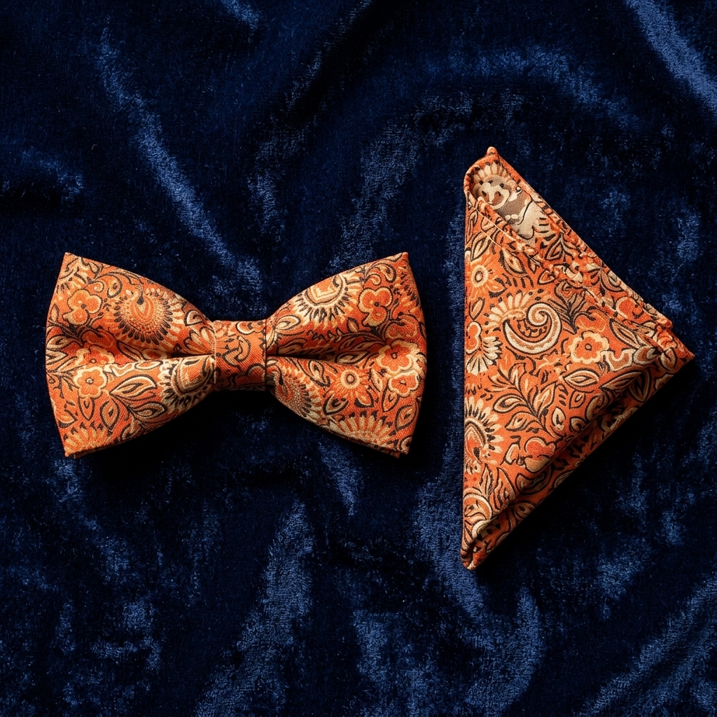 Orange & Tan Floral Bow Tie Set