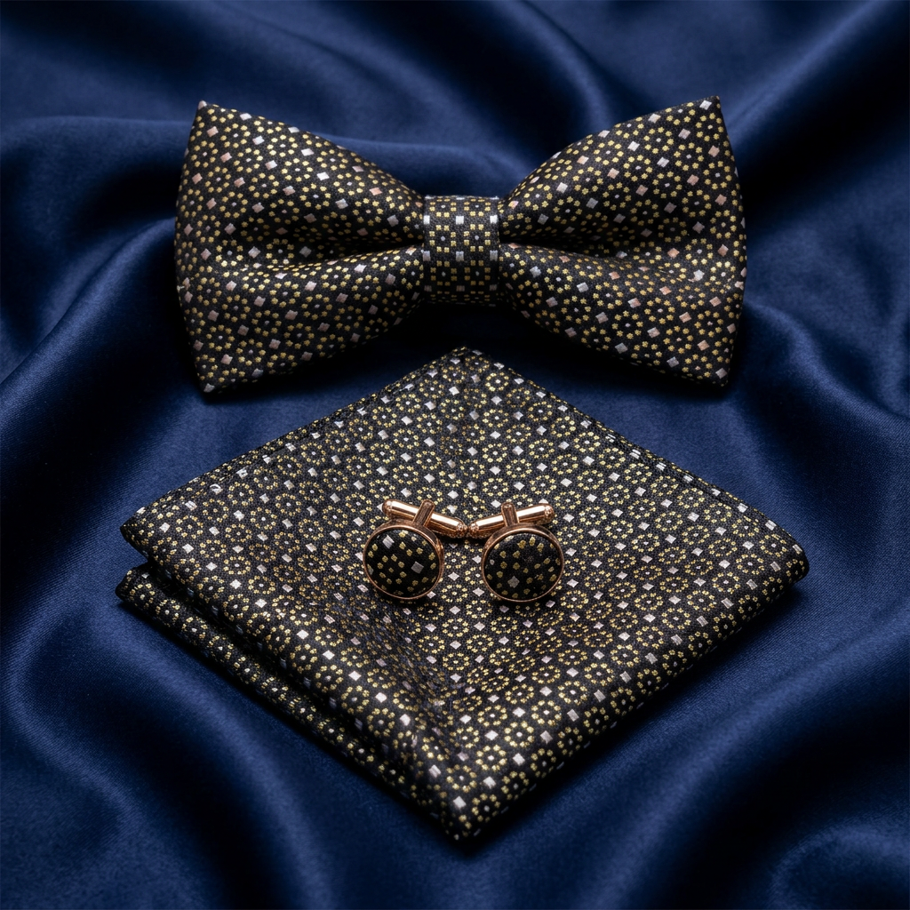 Black & Gold Speckle Bow Tie 3 Piece Set