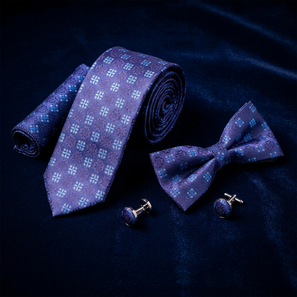 Purple Floral Necktie & Bow Tie Set