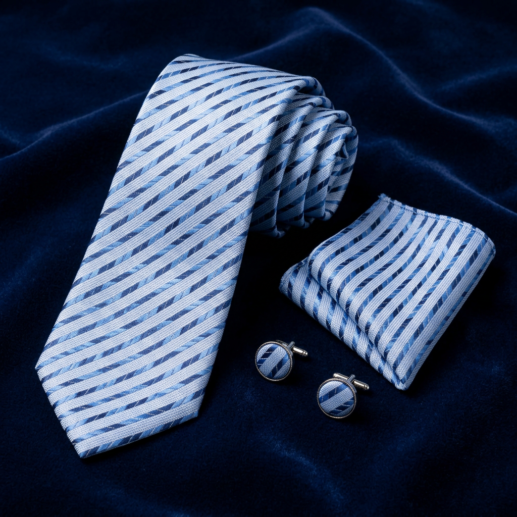 Sky Blue Stripe Necktie Set