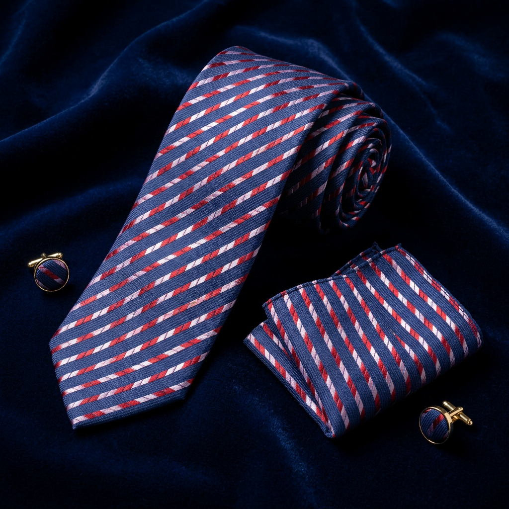 Navy & Red Stripe Necktie Set