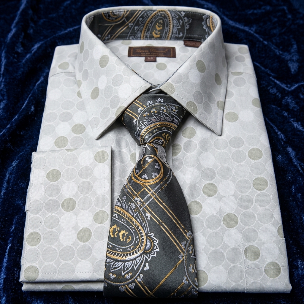 White & Silver Dot Dress Shirt Set