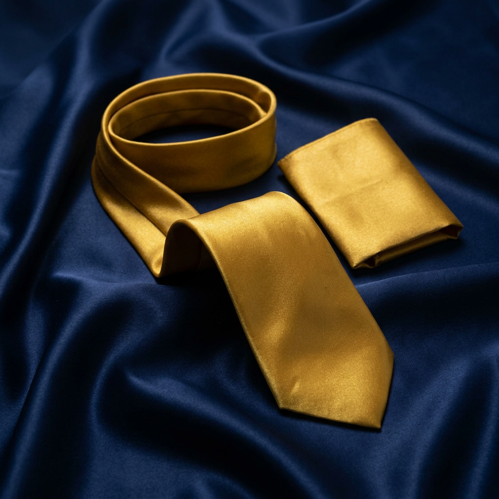 Antique Gold Satin Necktie & Pocket Square