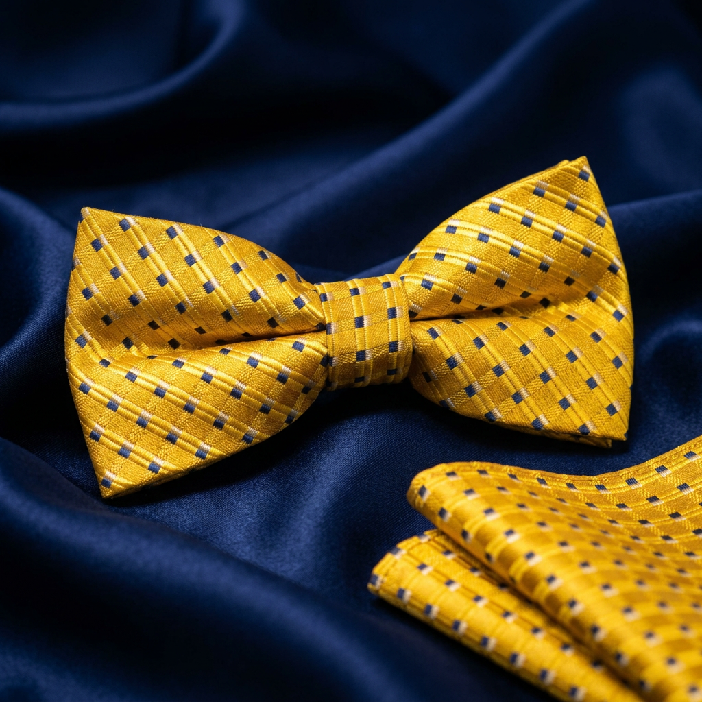 Gold Check Bow Tie & Pocket Square
