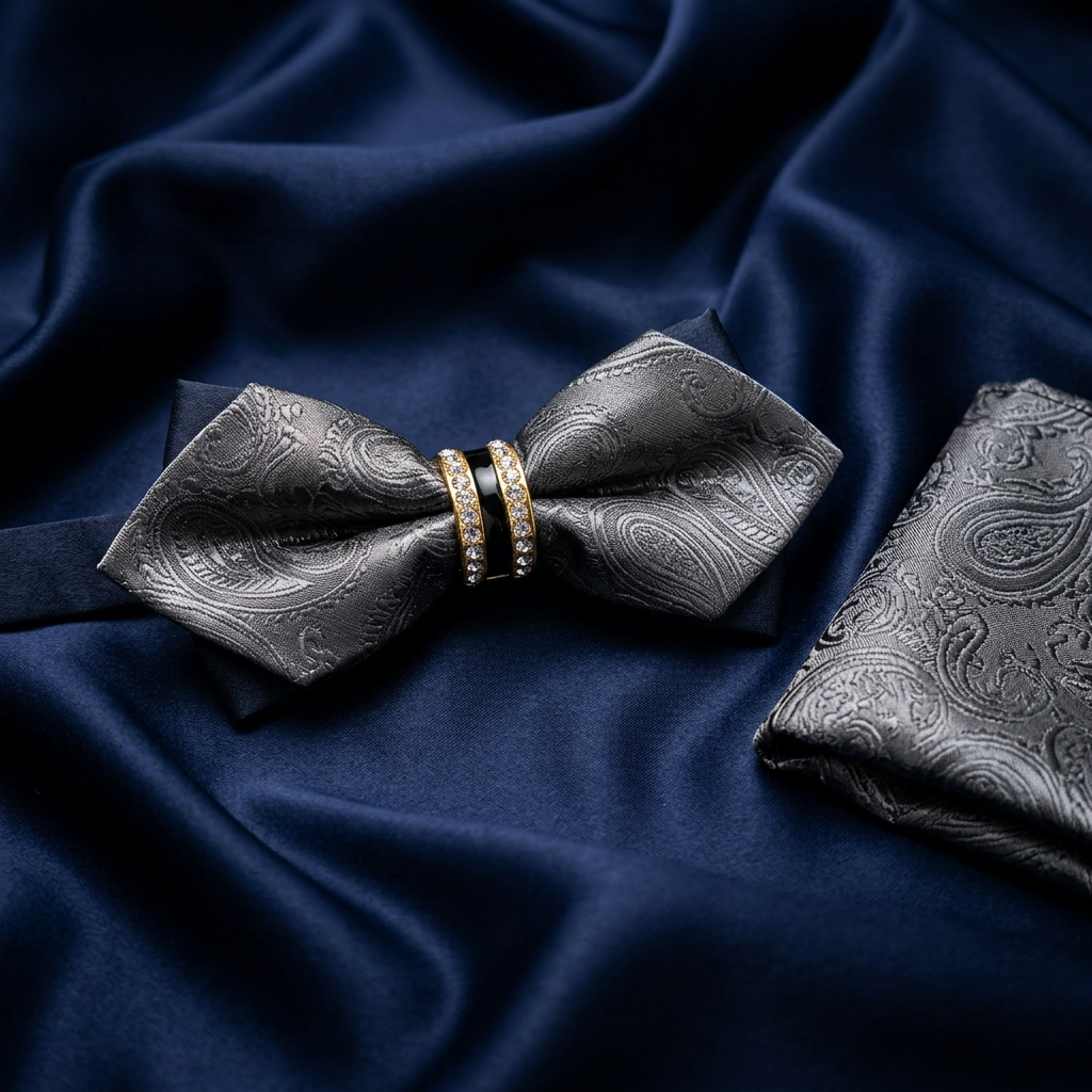 Gunmetal Shimmer Bow Tie & Pocket Square