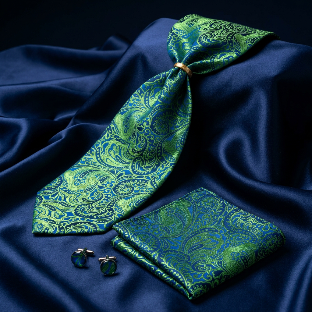 Emerald & Blue Paisley Necktie Set