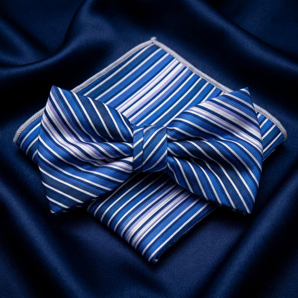 Blue Stripe Micro Woven Bow Tie & Hanky
