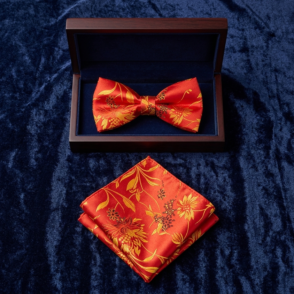Red & Yellow Floral Bow Tie Set