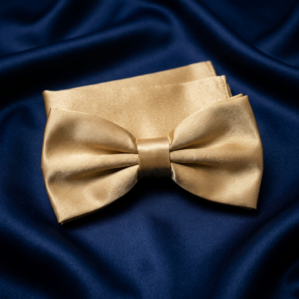 Gold Satin Bow Tie & Pocket Square