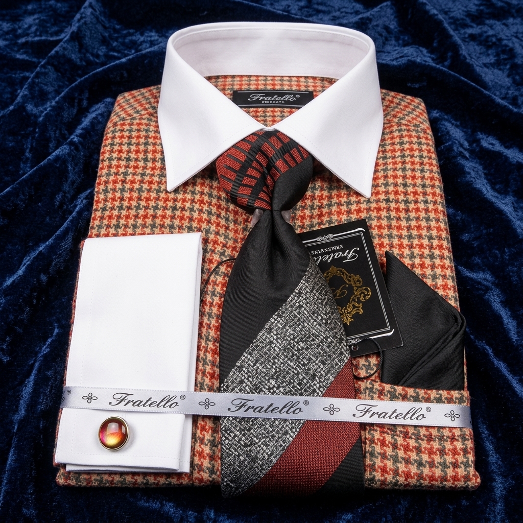 Red Houndstooth Dress Shirt Set