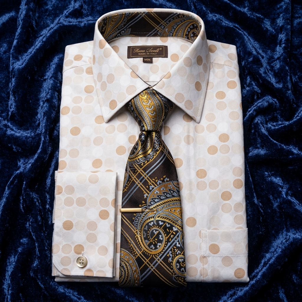 Tan Dot Dress Shirt Set