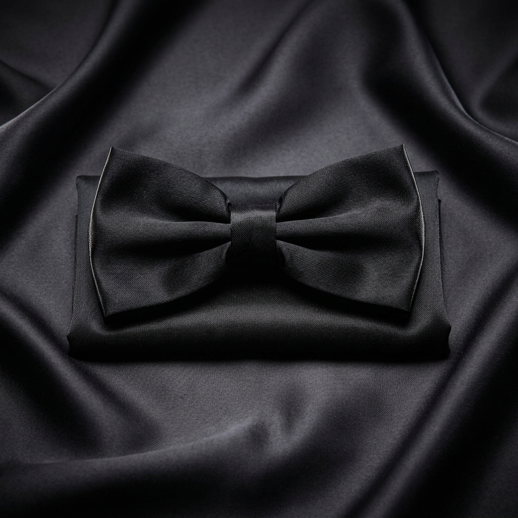 Jet Black Satin Bow Tie & Pocket Square