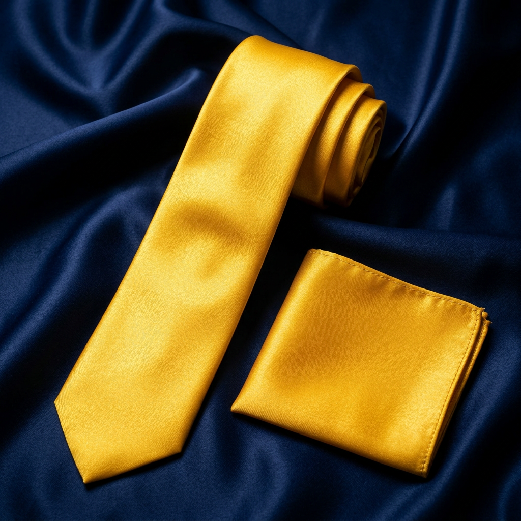 Golden Yellow Satin Necktie & Pocket Square