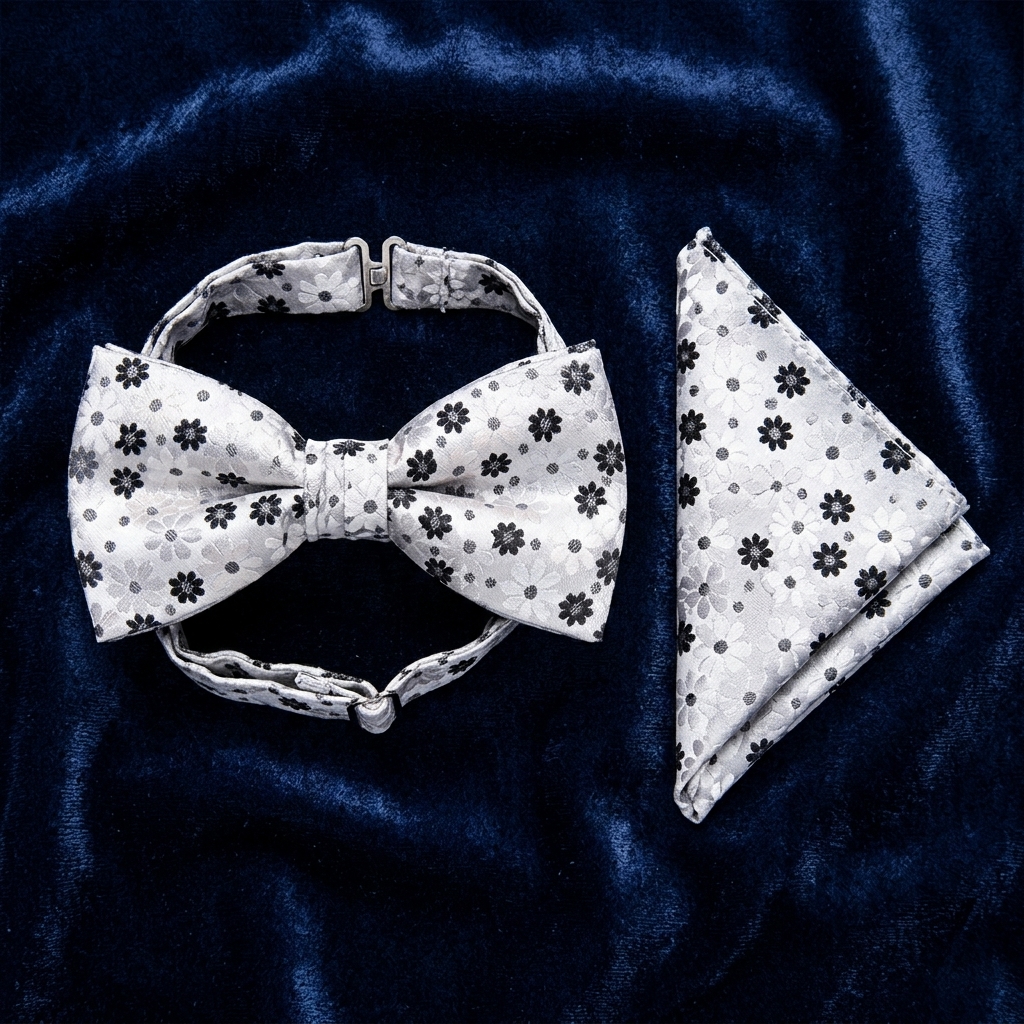 Black & White Floral Bow Tie Set