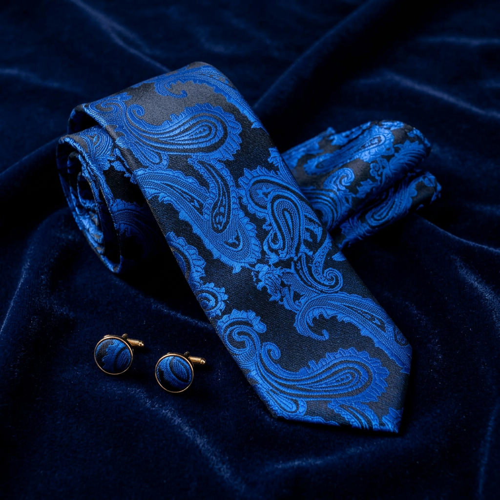 Royal Blue Paisley Necktie Set