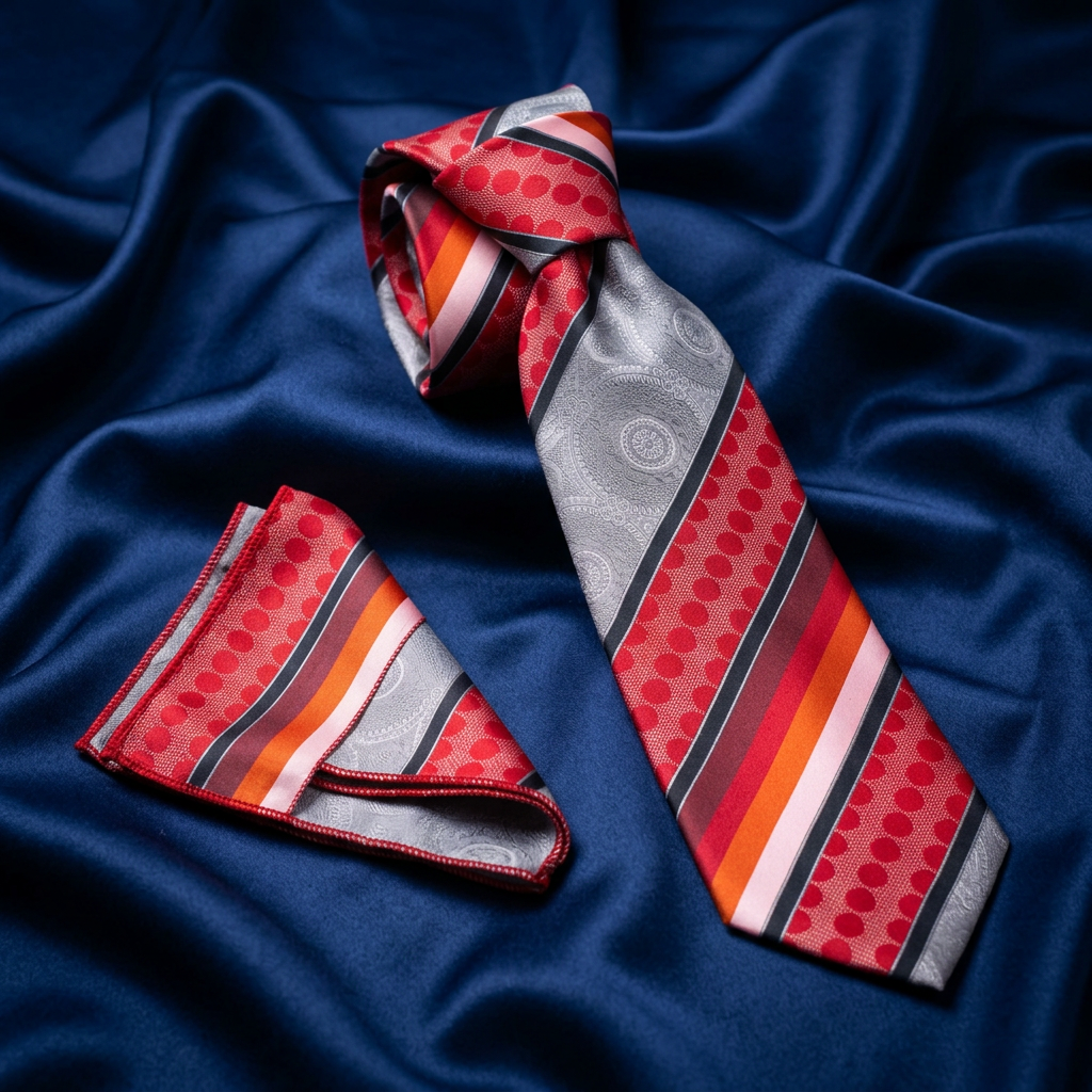 Red Patchwork Necktie & Pocket Square