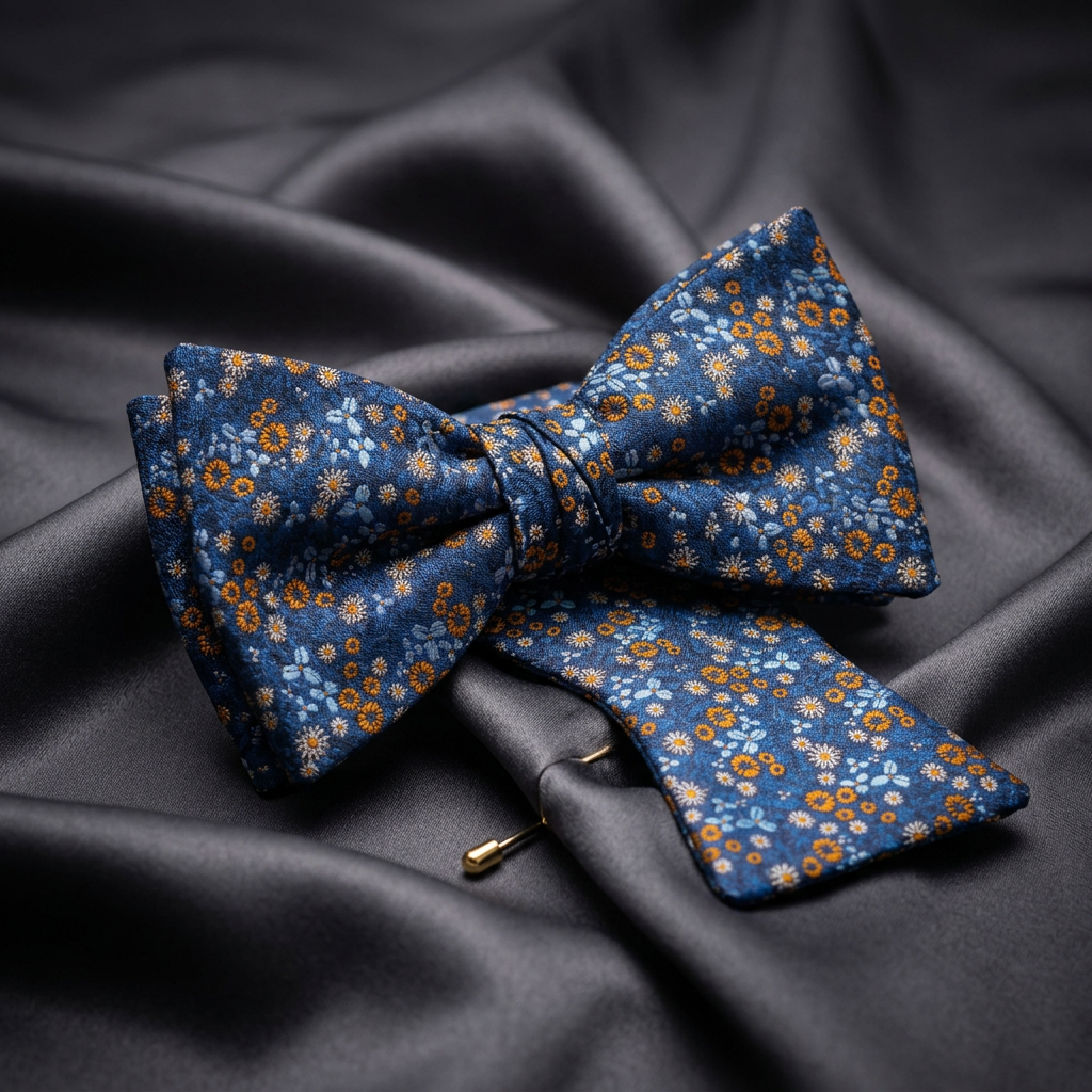 Navy & Orange Floral Self-Tie Bow Tie