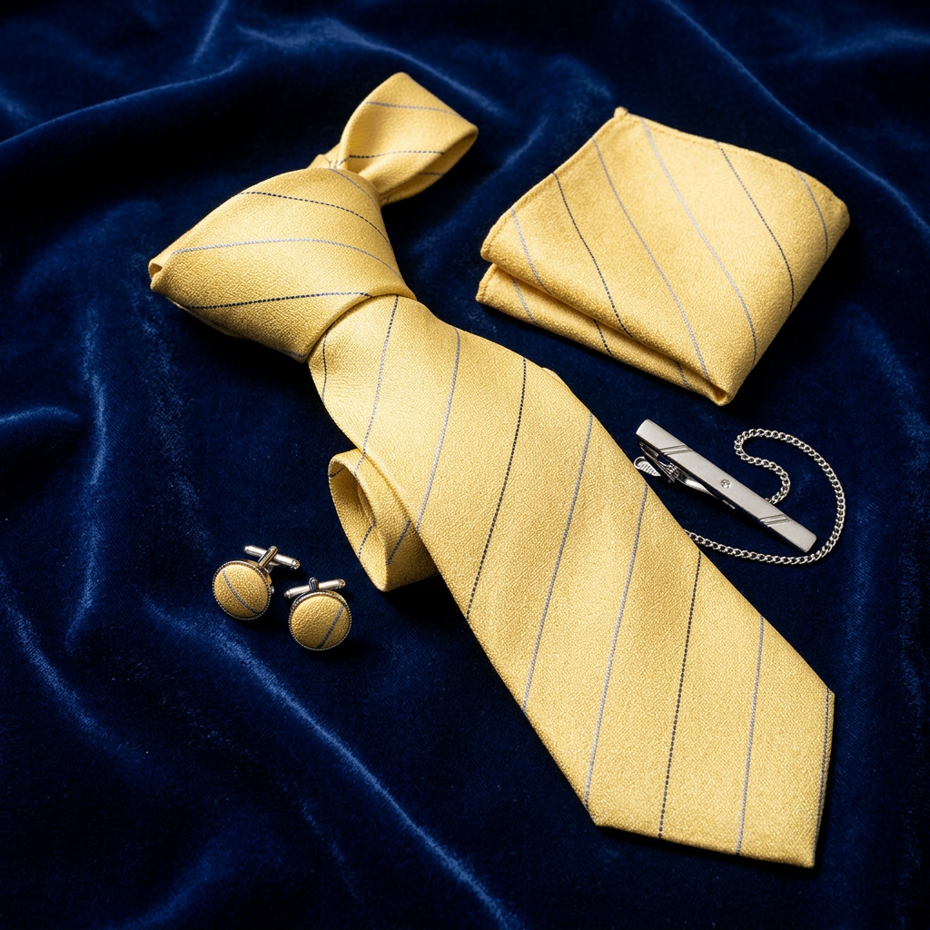 Yellow Striped Necktie Set