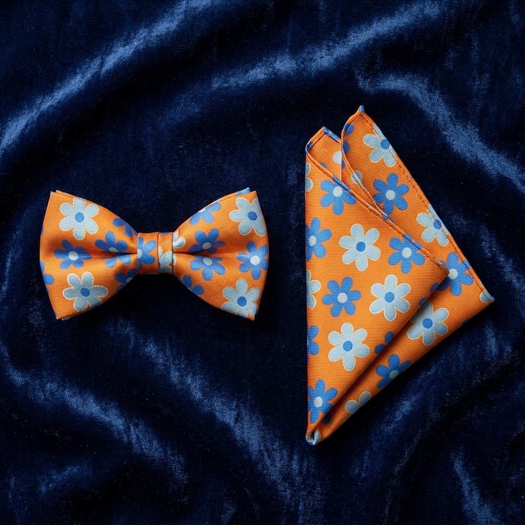 Orange & Blue Flower Bow Tie Set