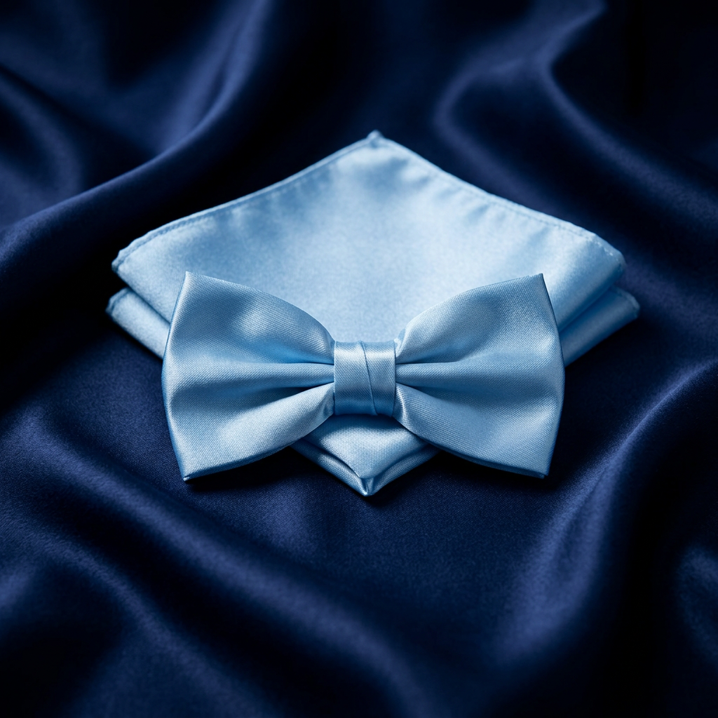 Light Blue Satin Bow Tie & Pocket Square