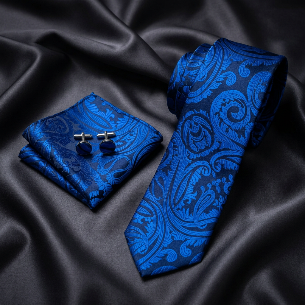 Royal Blue Tonal Paisley Necktie Set