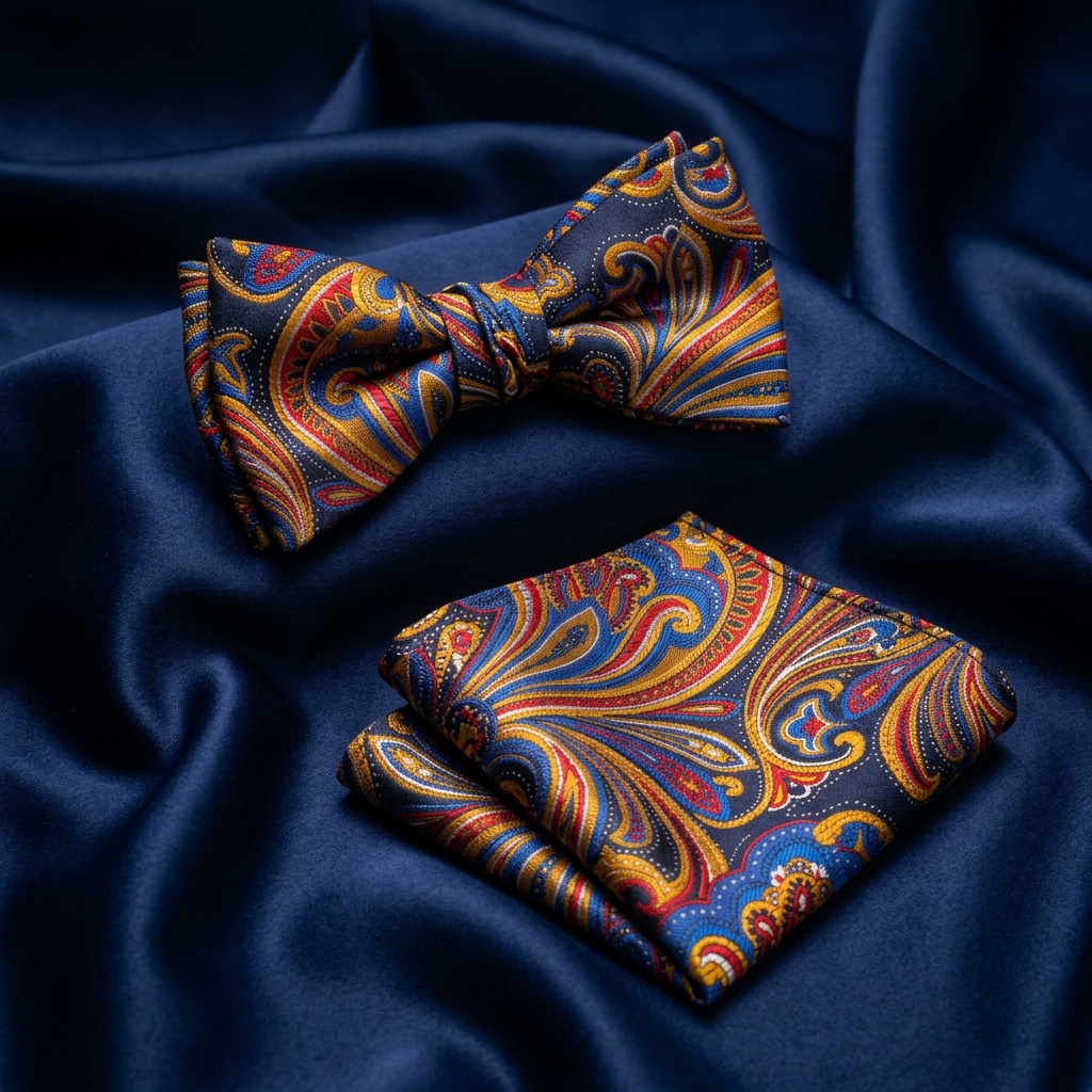 Multicolor Paisley Self-Tie Bow Tie & Hanky