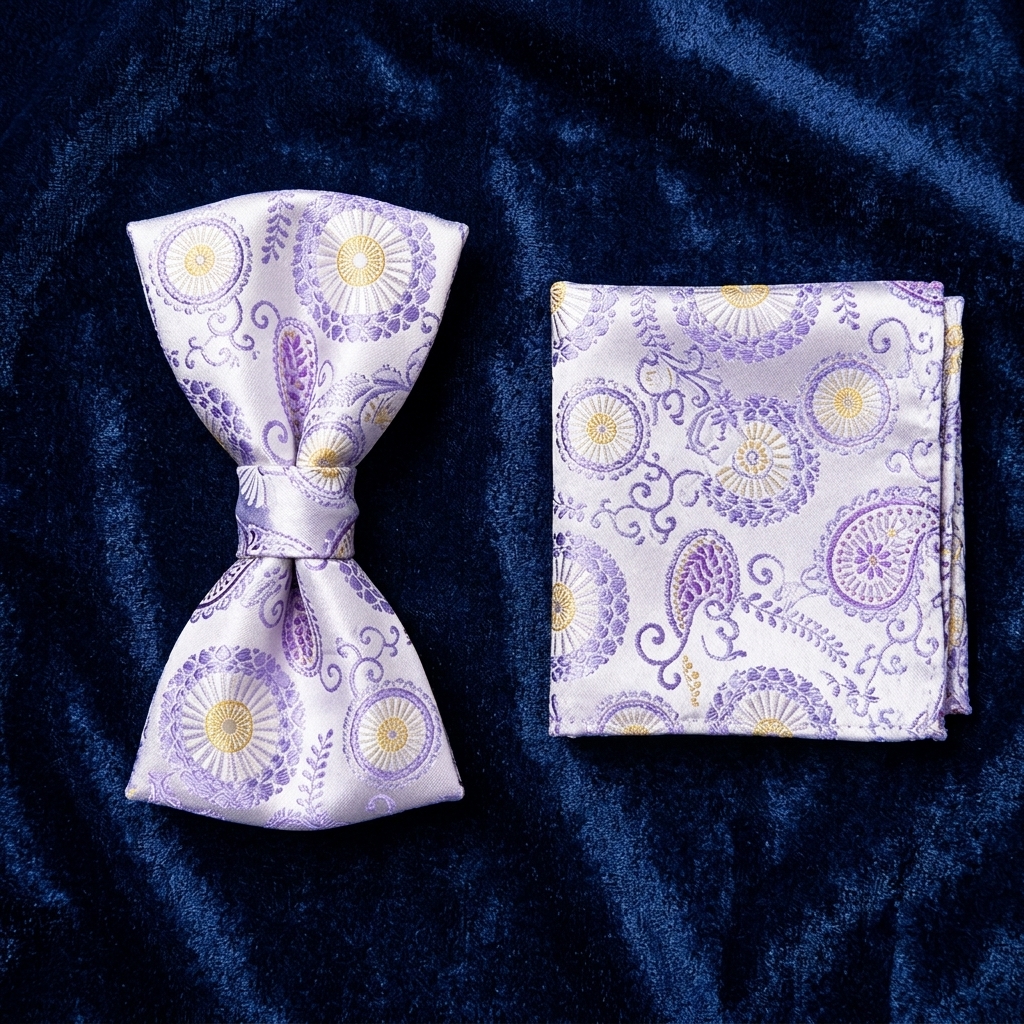 White & Lavender Floral Bow Tie Set