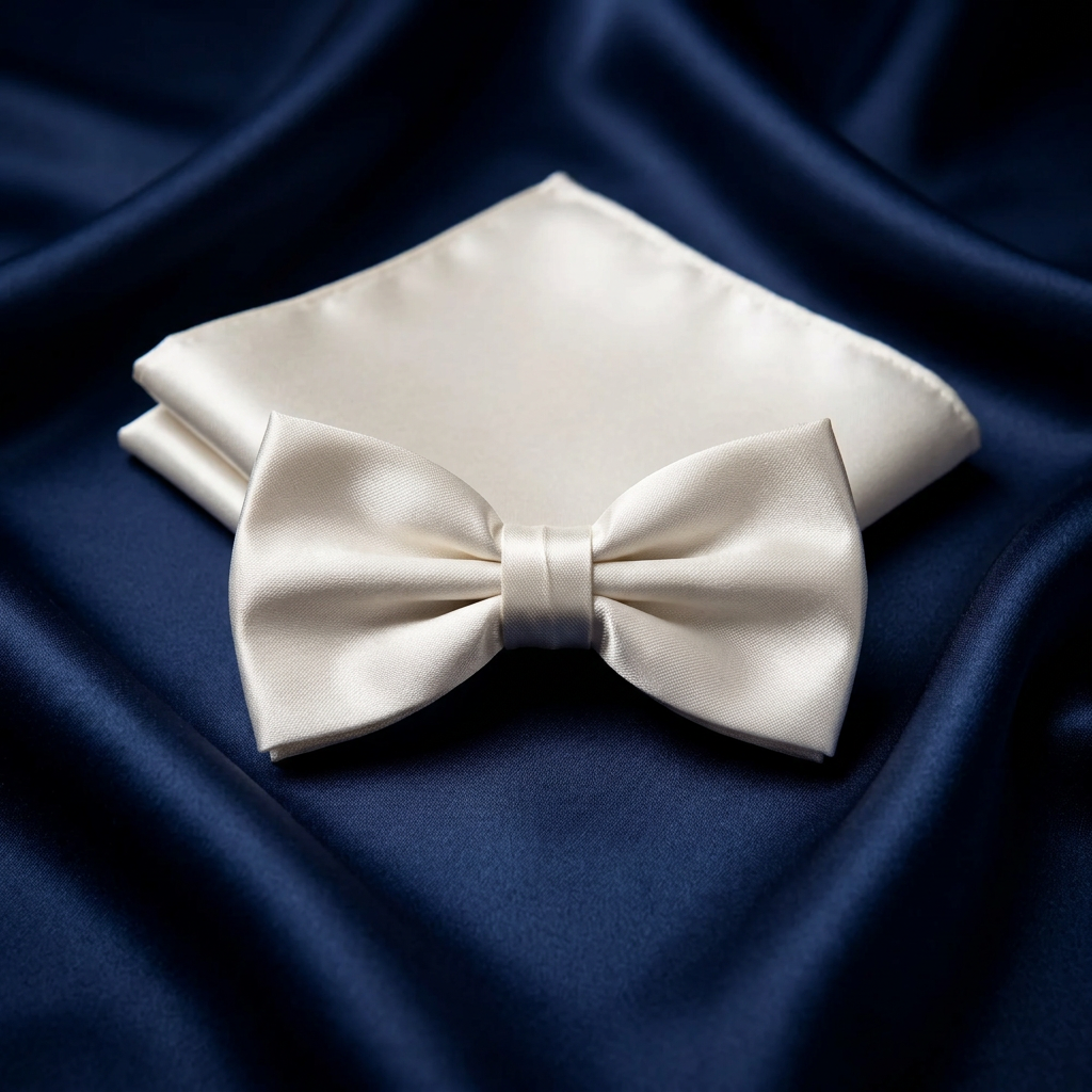 White Satin Bow Tie & Pocket Square