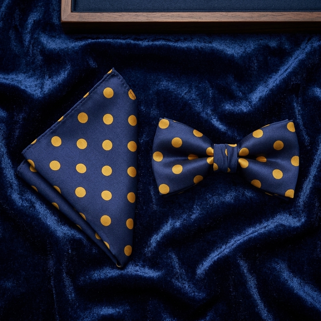Navy & Gold Polka Dot Bow Tie Set