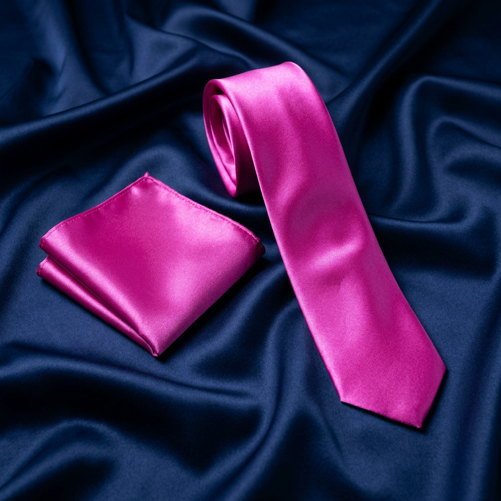 Fuchsia Satin Necktie & Pocket Square