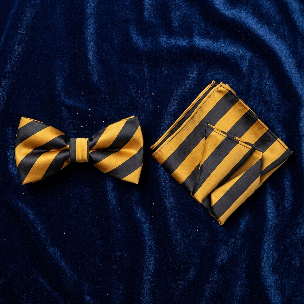 Black & Gold Striped Bow Tie Set