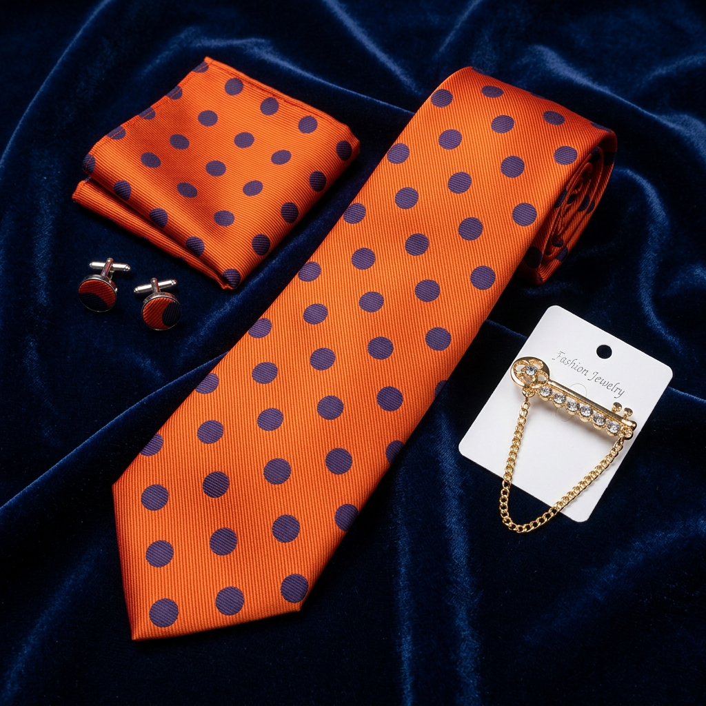 Red & Black Polka Dot Necktie 4-Piece Set