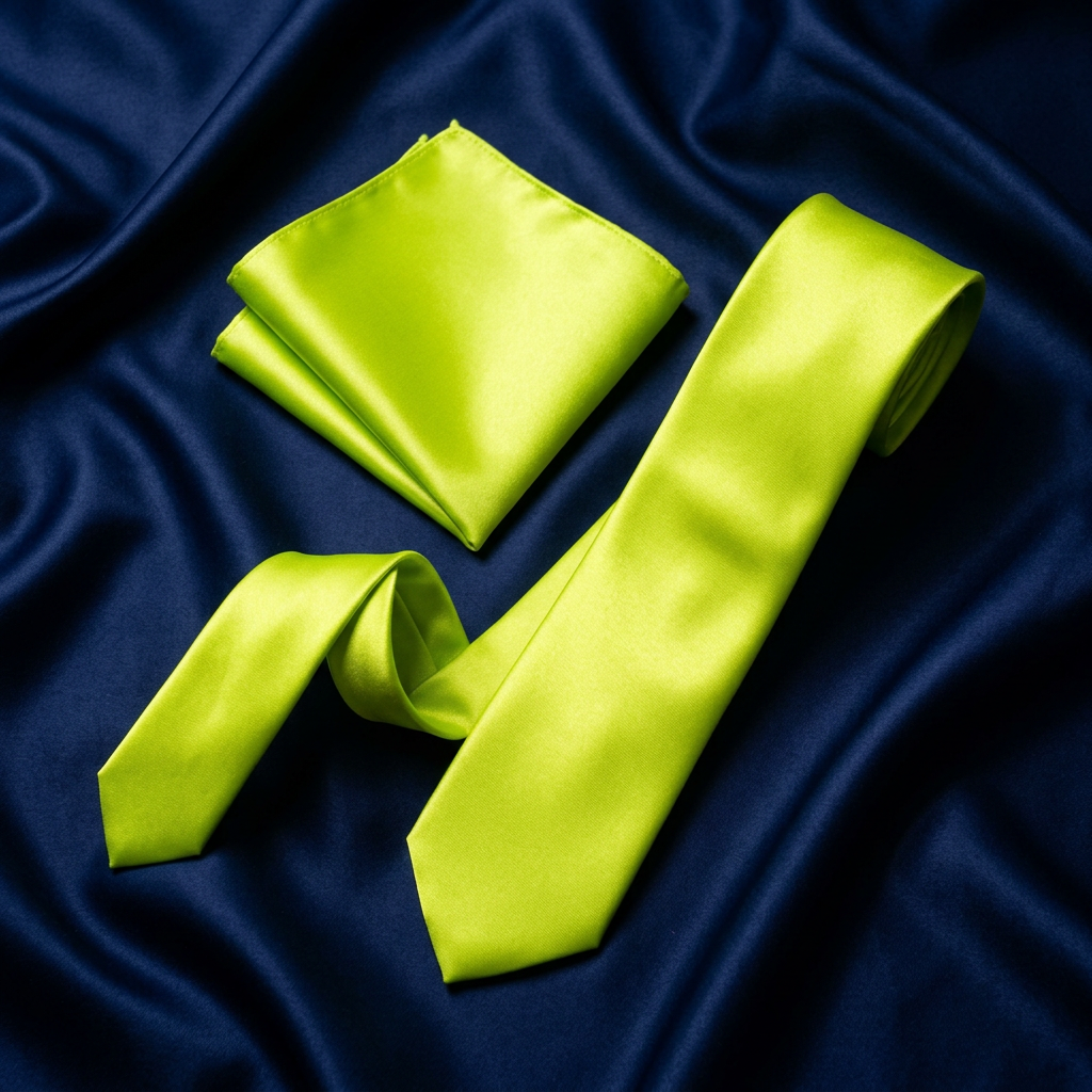 Lime Green Satin Necktie & Pocket Square