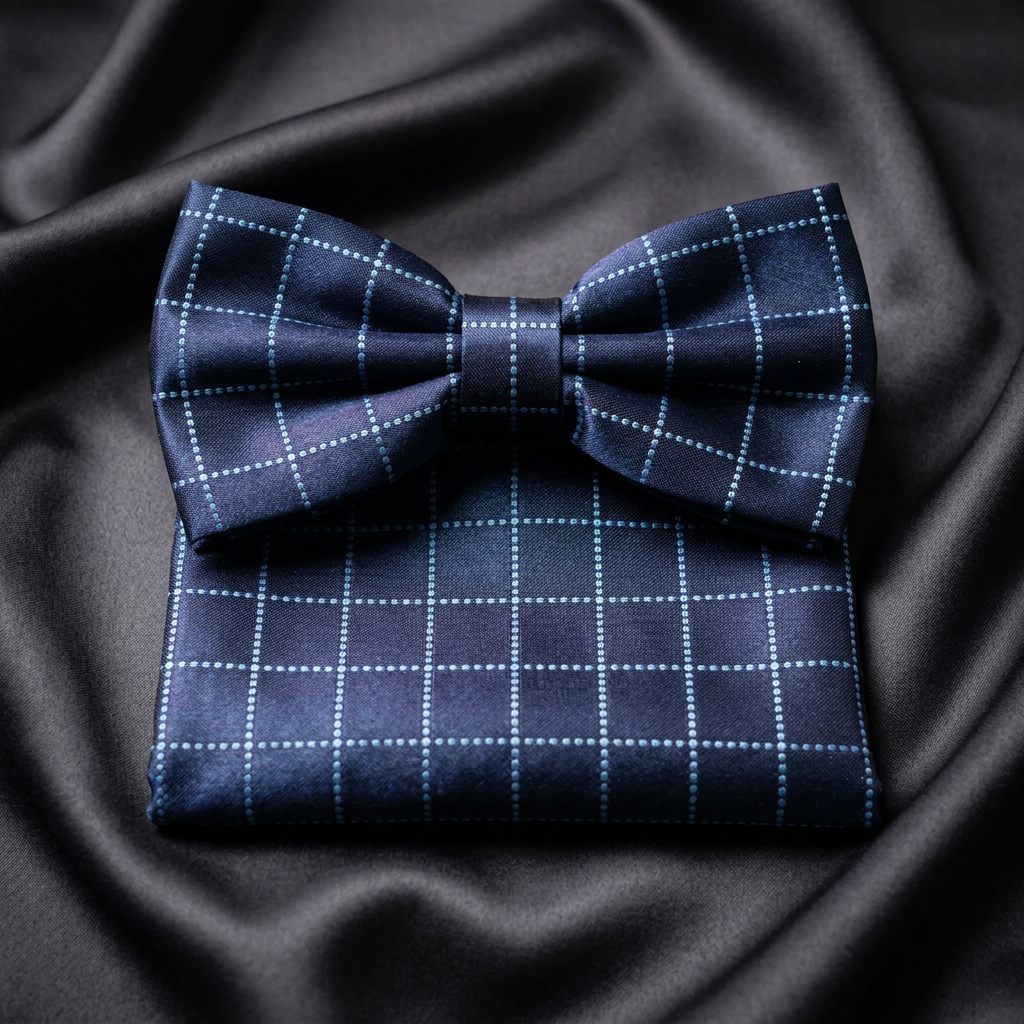 Navy Windowpane Dot Bow Tie & Pocket Square