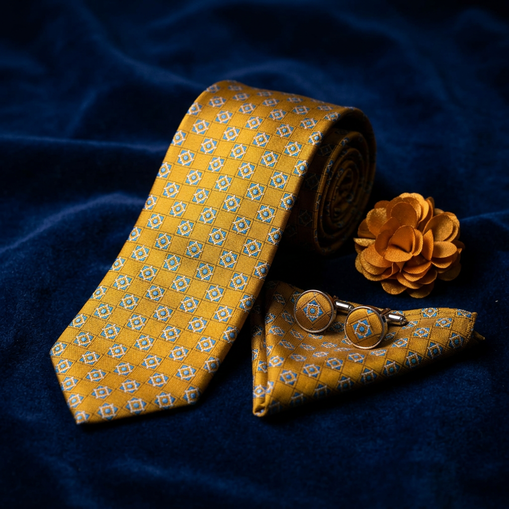 Gold & Blue Medallion Necktie Set