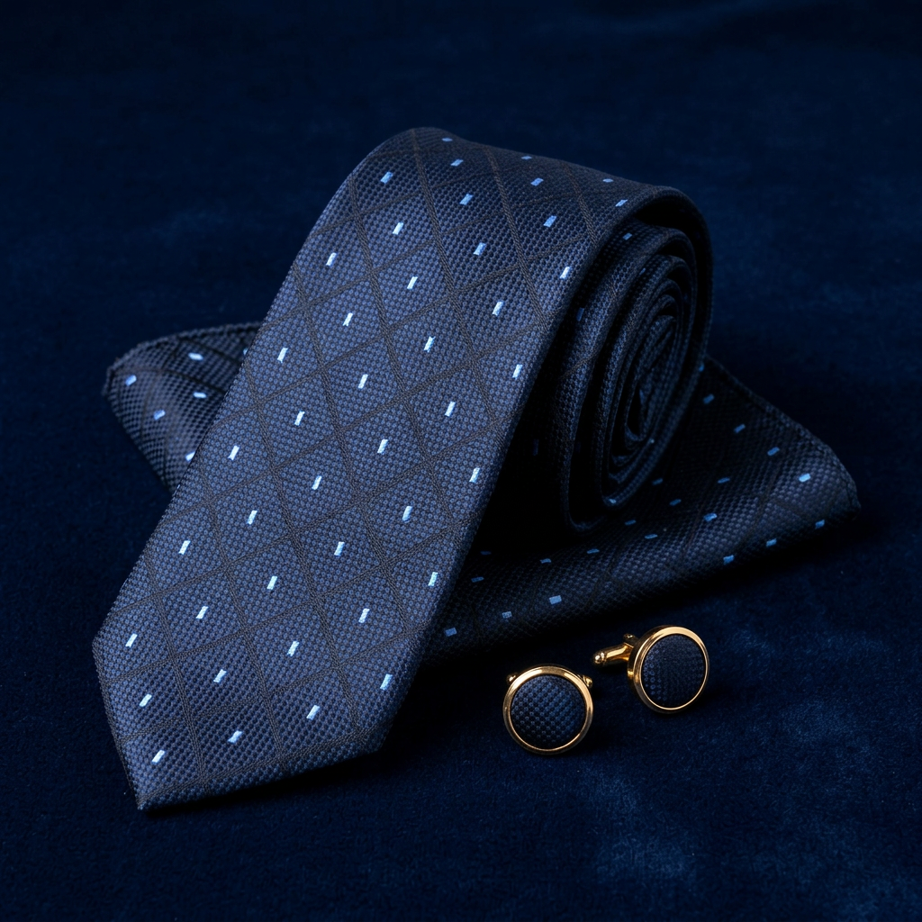 Midnight Navy Dot Necktie Set