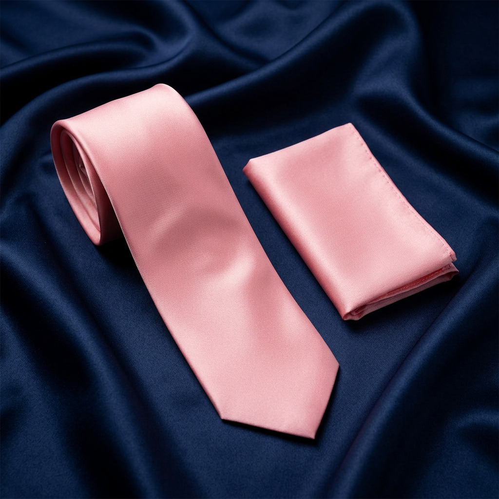Blush Pink Satin Necktie & Pocket Square