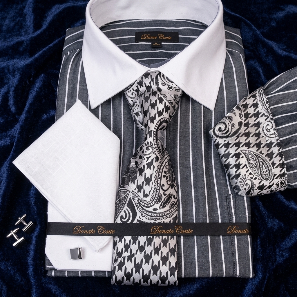 Black Pinstripe Dress Shirt Set
