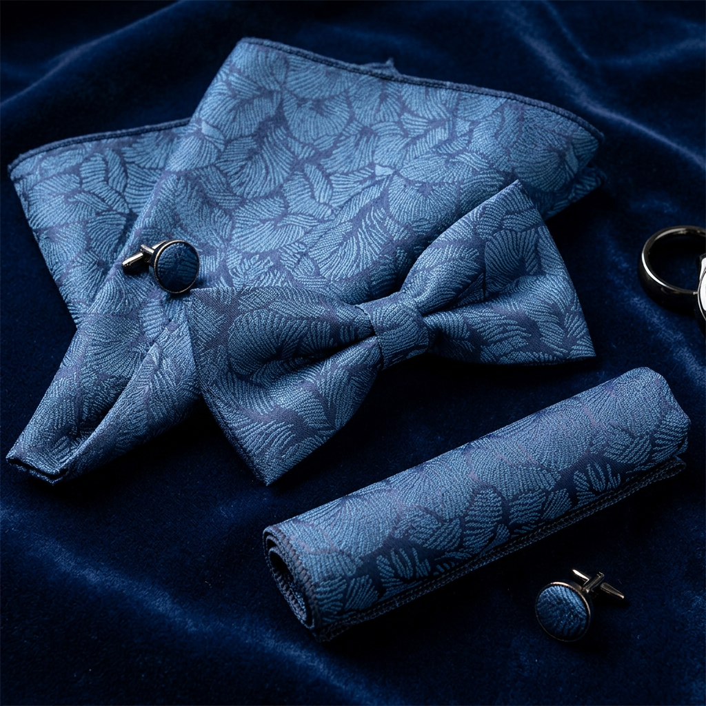 Dusty Blue Leaf Bow Tie 4-Piece Set