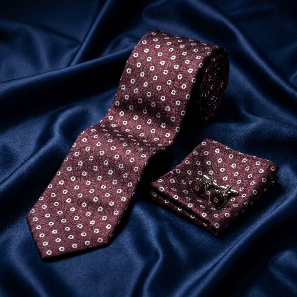 Burgundy Dot Necktie Set