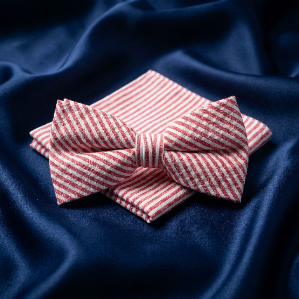 Red Seersucker Bow Tie & Hanky