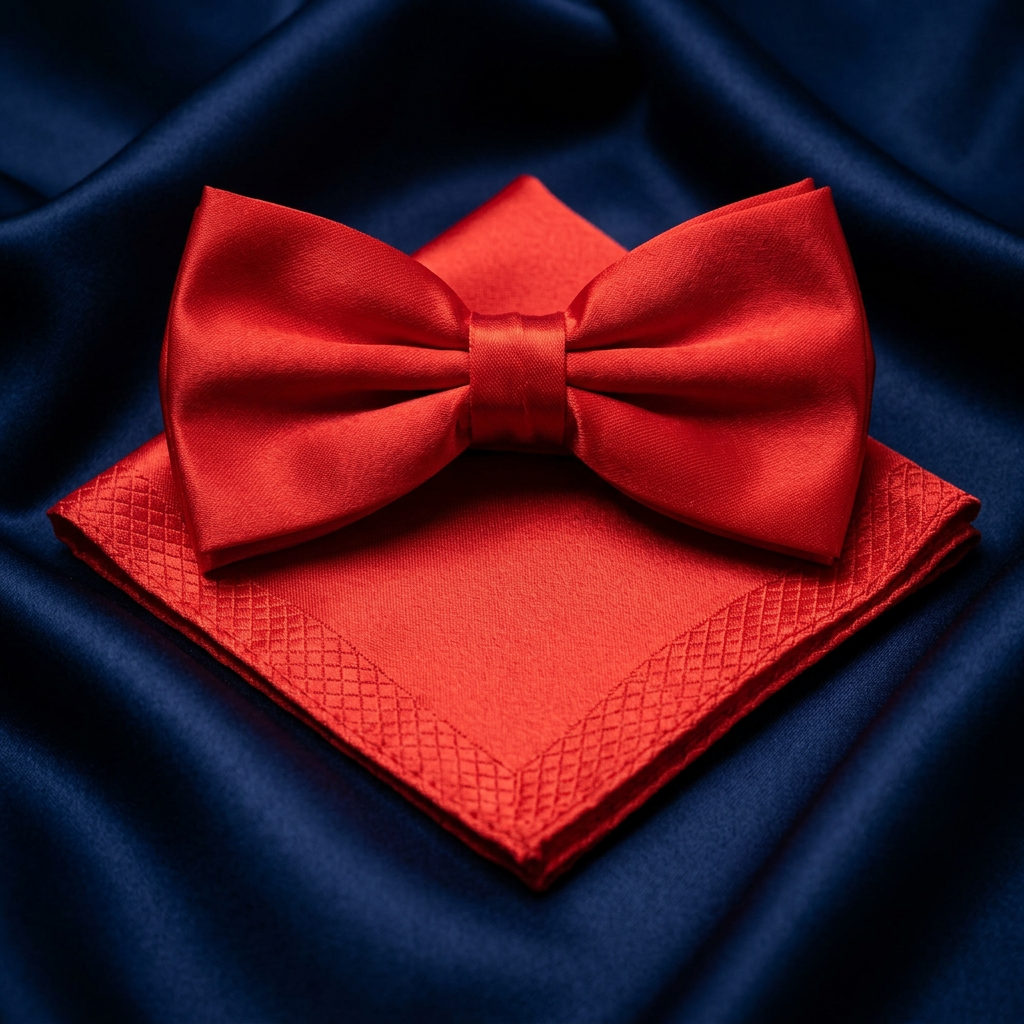 Scarlet Red Satin Bow Tie & Pocket Square