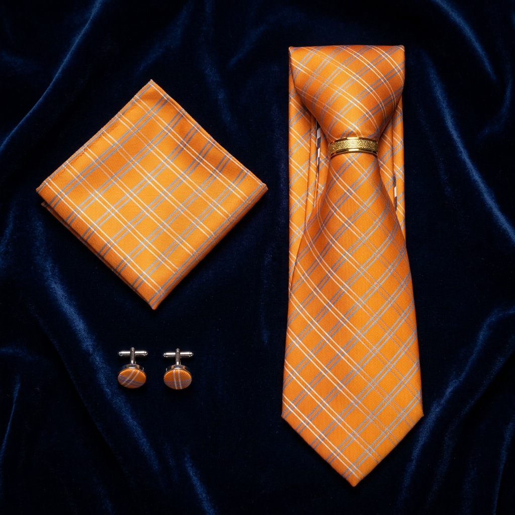 Orange & Blue Necktie 4-Piece Set