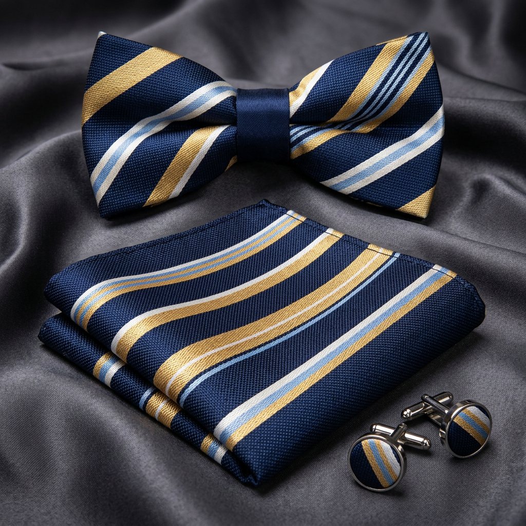 Navy & Gold Stripe Bow Tie Set